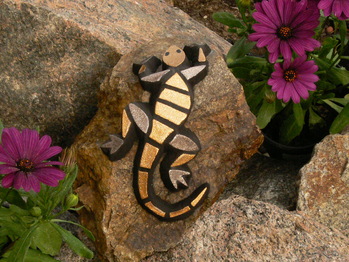 Mosaike für Garten: Eidechse-mini-gold/braun