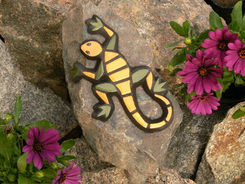 Mosaike für Garten: Eidechse-mini-gelb/oliv