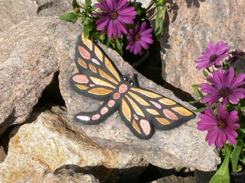 Mosaike für Garten: Libelle-klein-gold/bronze